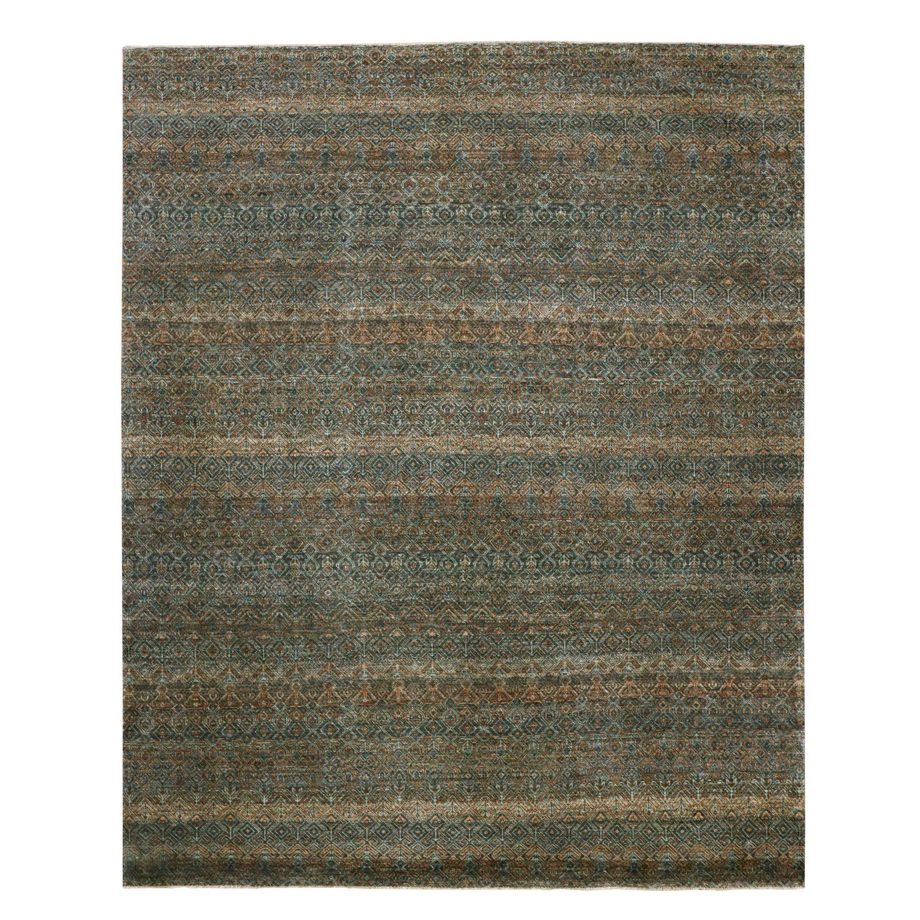8'1"x10'1" Ochre Brown, Borderless Soft To The Touch Vibrant Soft Wool, Hand Knotted, Kohinoor Herat With Small Diamond Shape Geometric Repetitive Design, Oriental Rug 